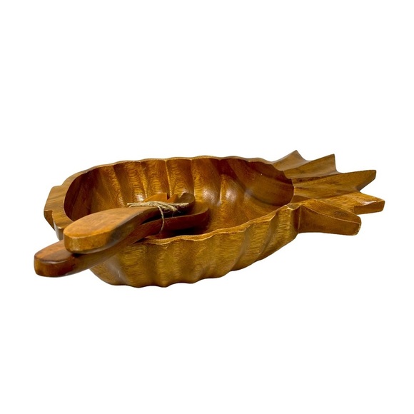 MonkeyPod Wooden Pineapple Dish with Wooden Spoons. Set of Three - Picture 5 of 11